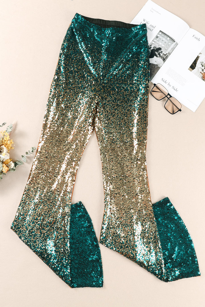 Green Black&amp;Gold Gradient Sequined Pants