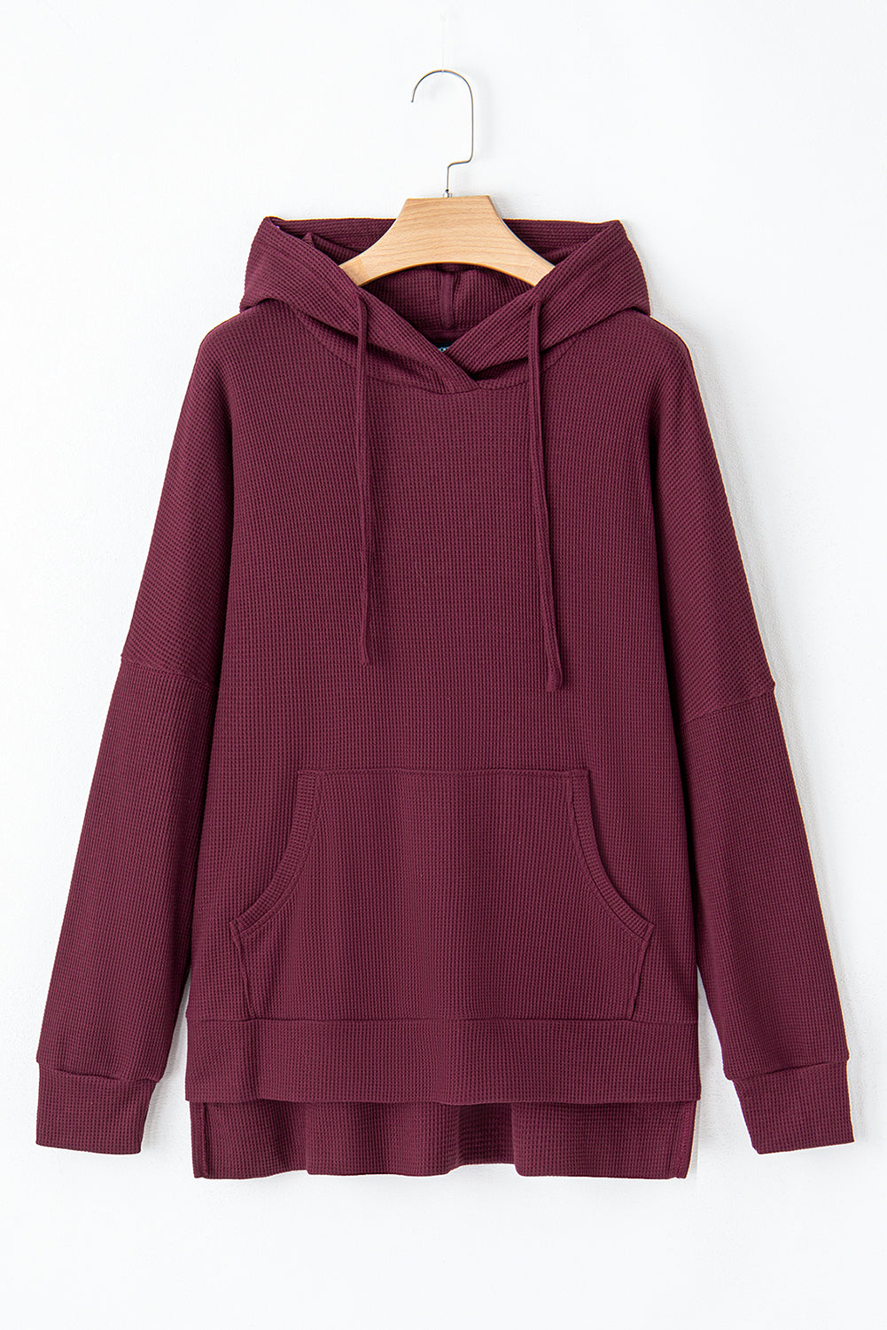 Red Dahlia Waffle Knit Fleece Lined High Low Oversized Hoodie