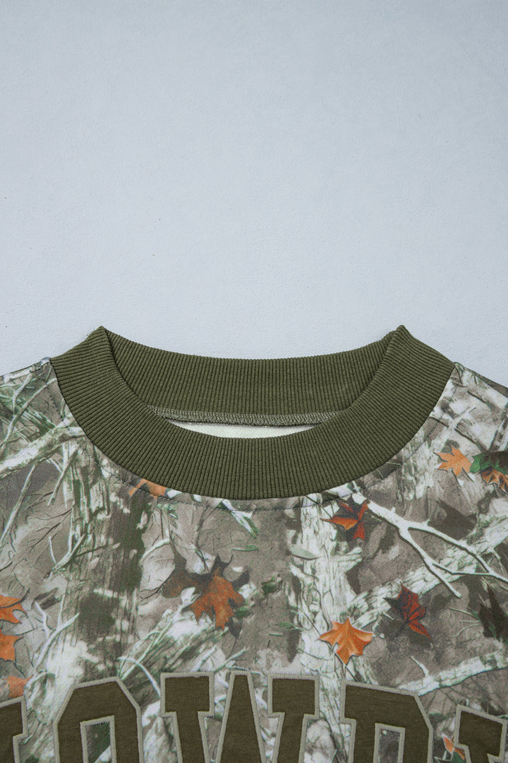 Beige Western Mallard Letter Print Baggy Pullover Sweatshirt
