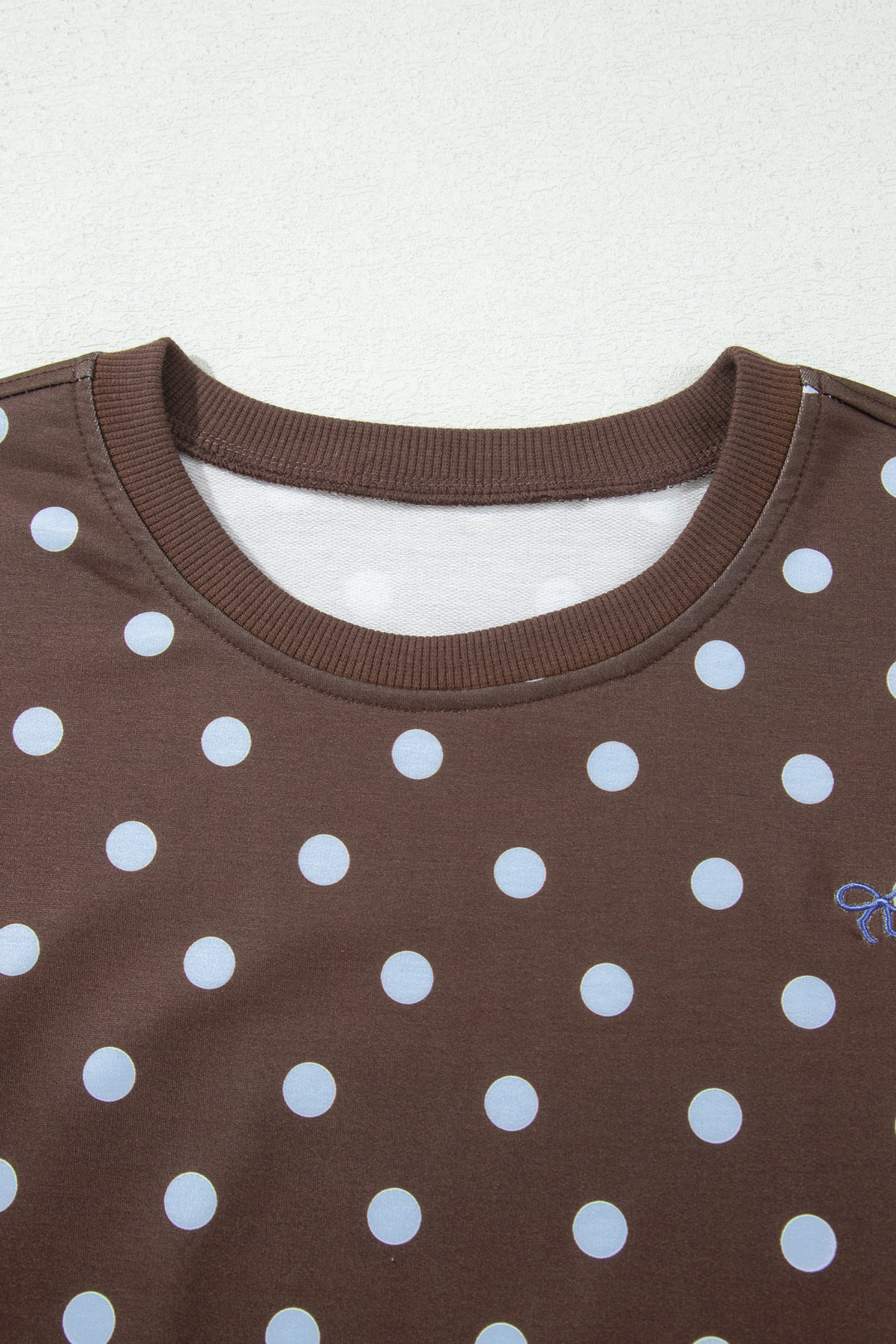 Brown Polka Dot Long Sleeve Pullover Embroidered Bow Detail 2pcs Skort Set