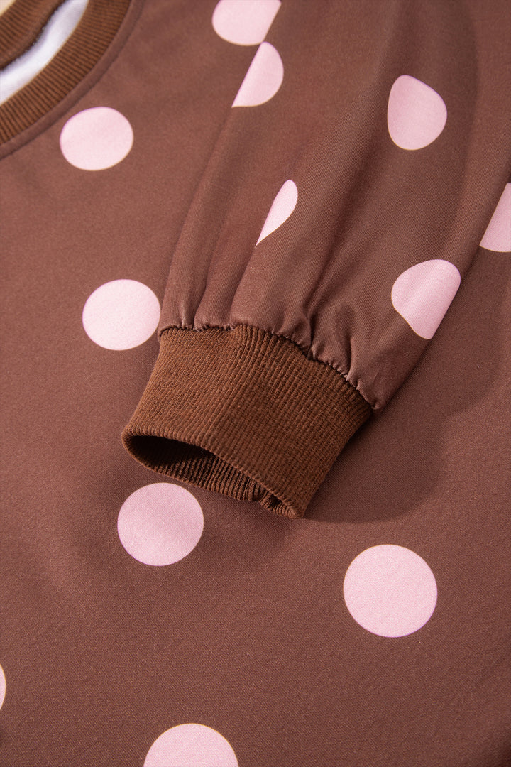 Brown Polka Dot Two Piece Set Long Sleeve Casual Skirt Set