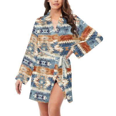 Aztec Women's Long Sleeve Belted Satin Feel Dressing Lounge Robe