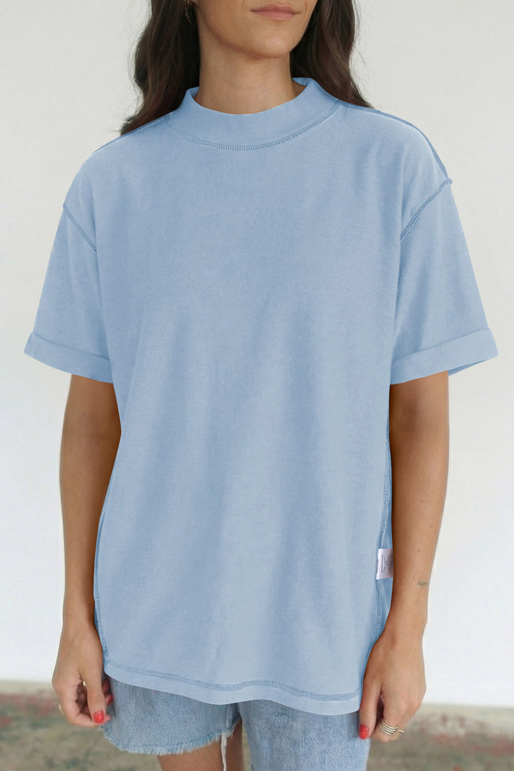 Black Solid Color High Neck Oversize Tee