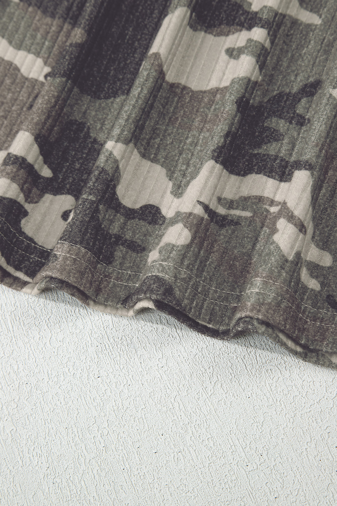 Green Camouflage Print Ribbed Knit Round Neck Tank Top