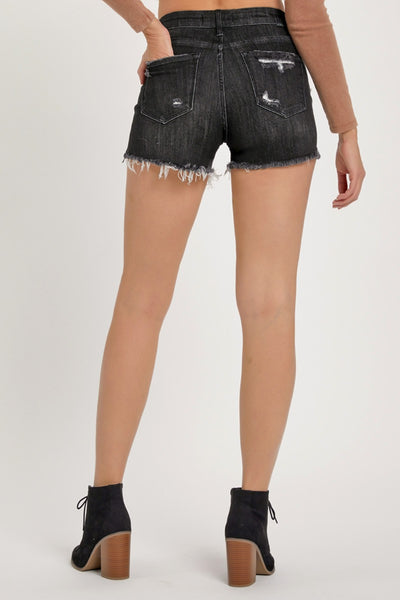 RISEN Full Size Mid Rise Raw Hem Denim Shorts