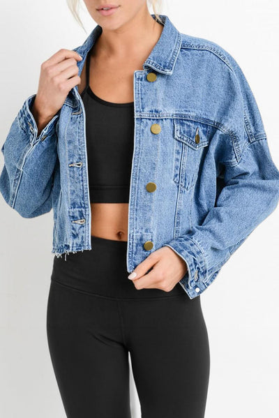 Sky Blue Medium Wash Chunky Cropped Denim Jacket