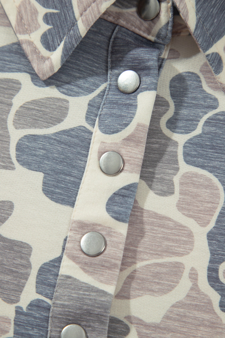 Multicolour Casual Camo V-Neck Buttoned Plus Size Sweatshirt