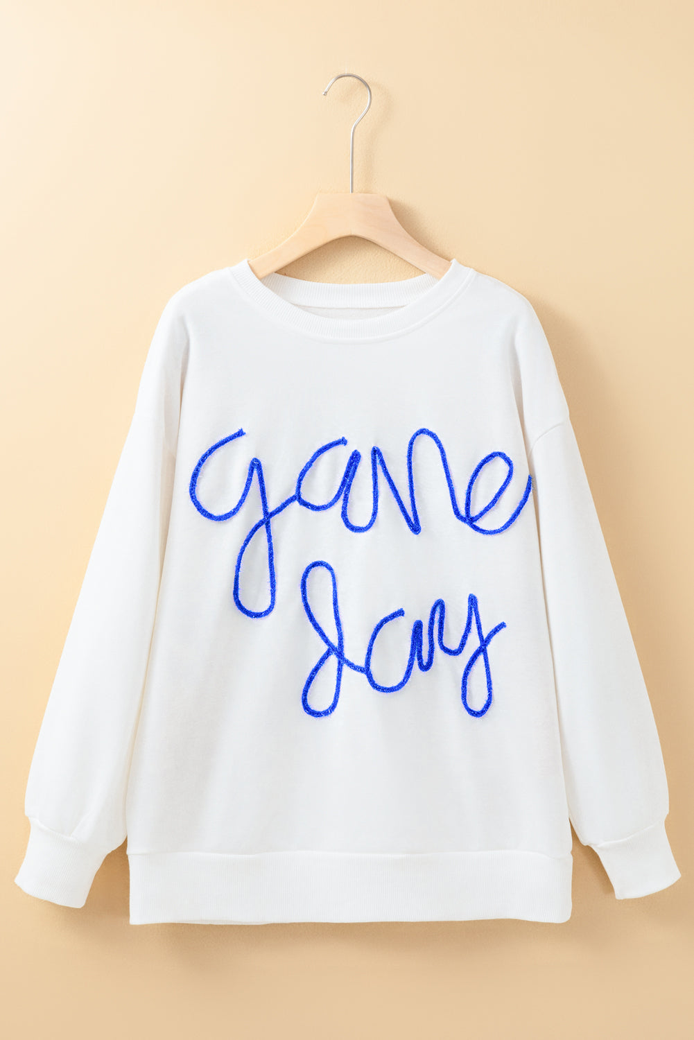 White Tinsel Game Day Drop Shoulder Graphic Sweatshirt