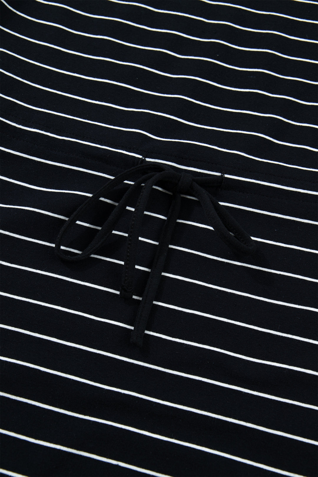 Black Stripe Drawstring Tunic Tank Mini Dress with Pockets
