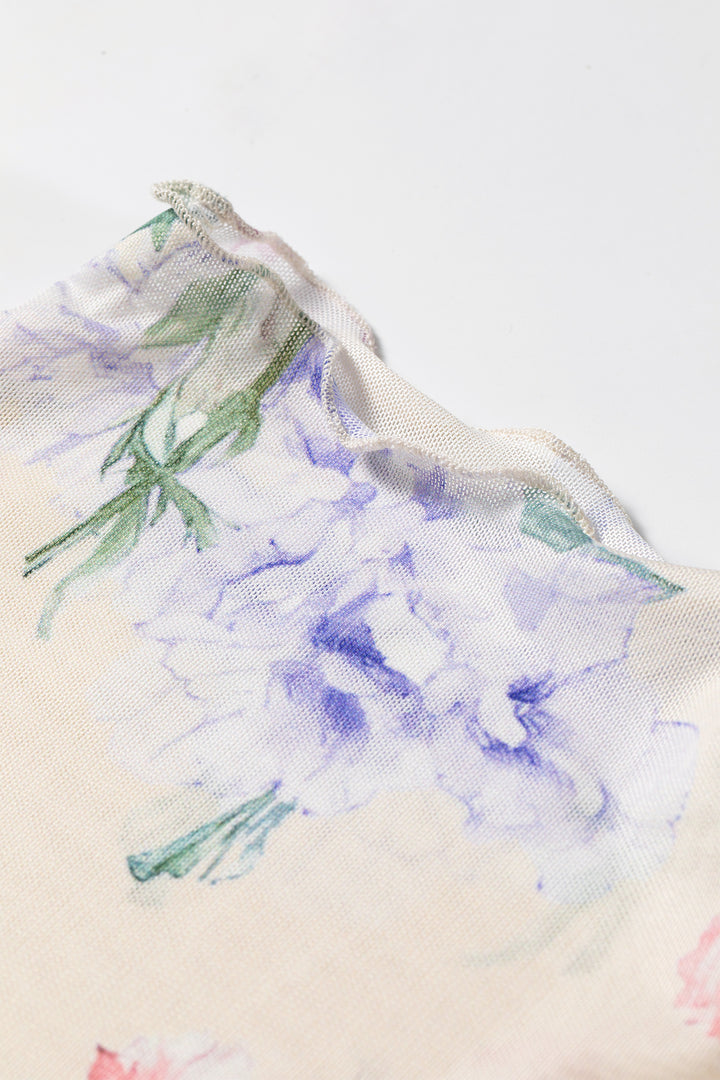 Apricot Floral Print Mock Neck Thumbhole Long Sleeve Top