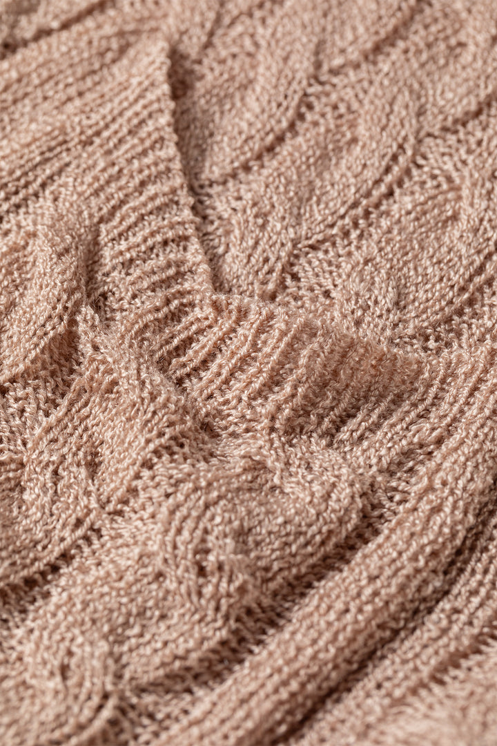 Old Rose Hollowed Pattern Knit Drop Shoulder Open Sweater Cardigan