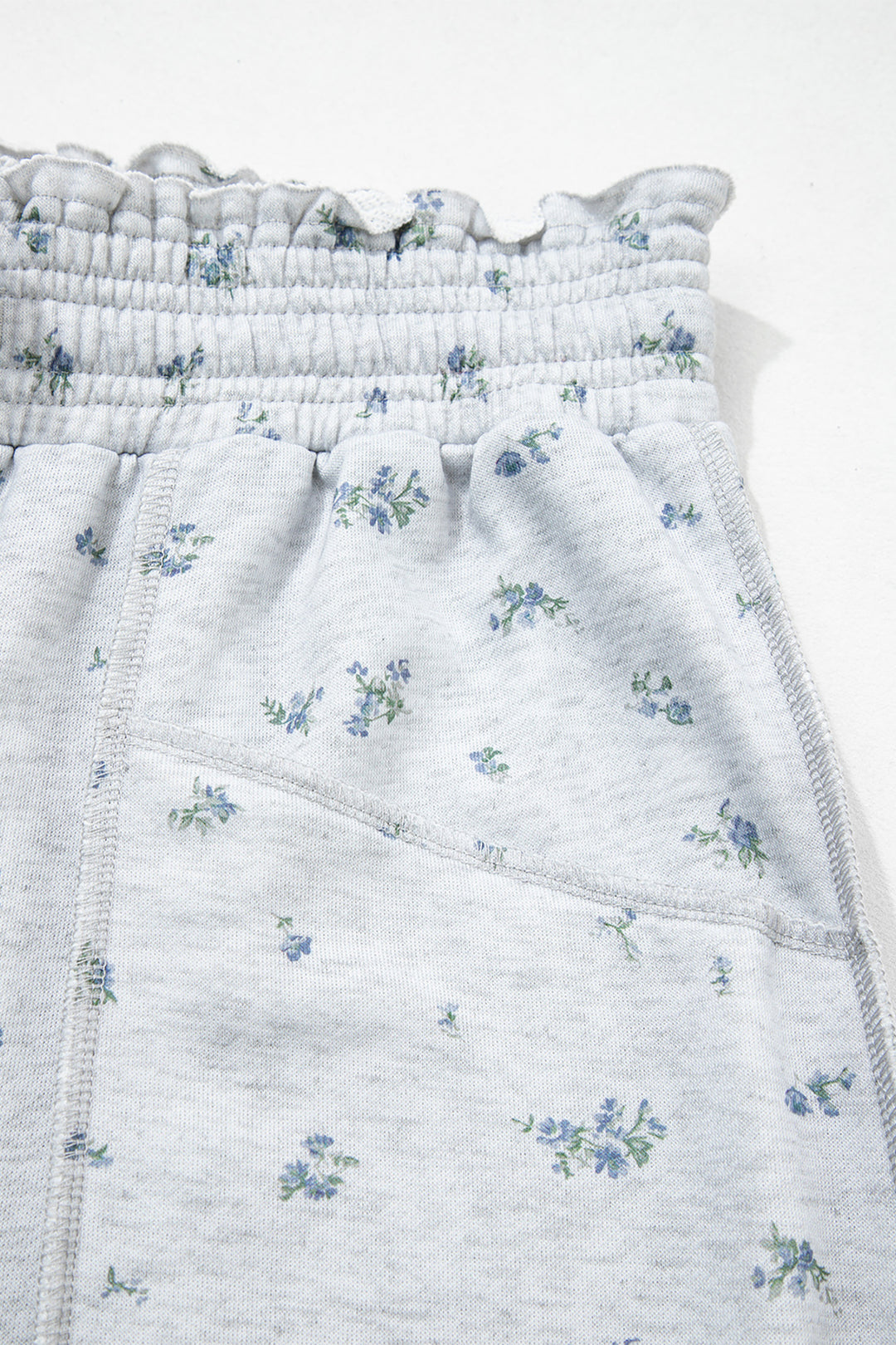 Gray Floral Print Elastic Waist Regular Fit Pants