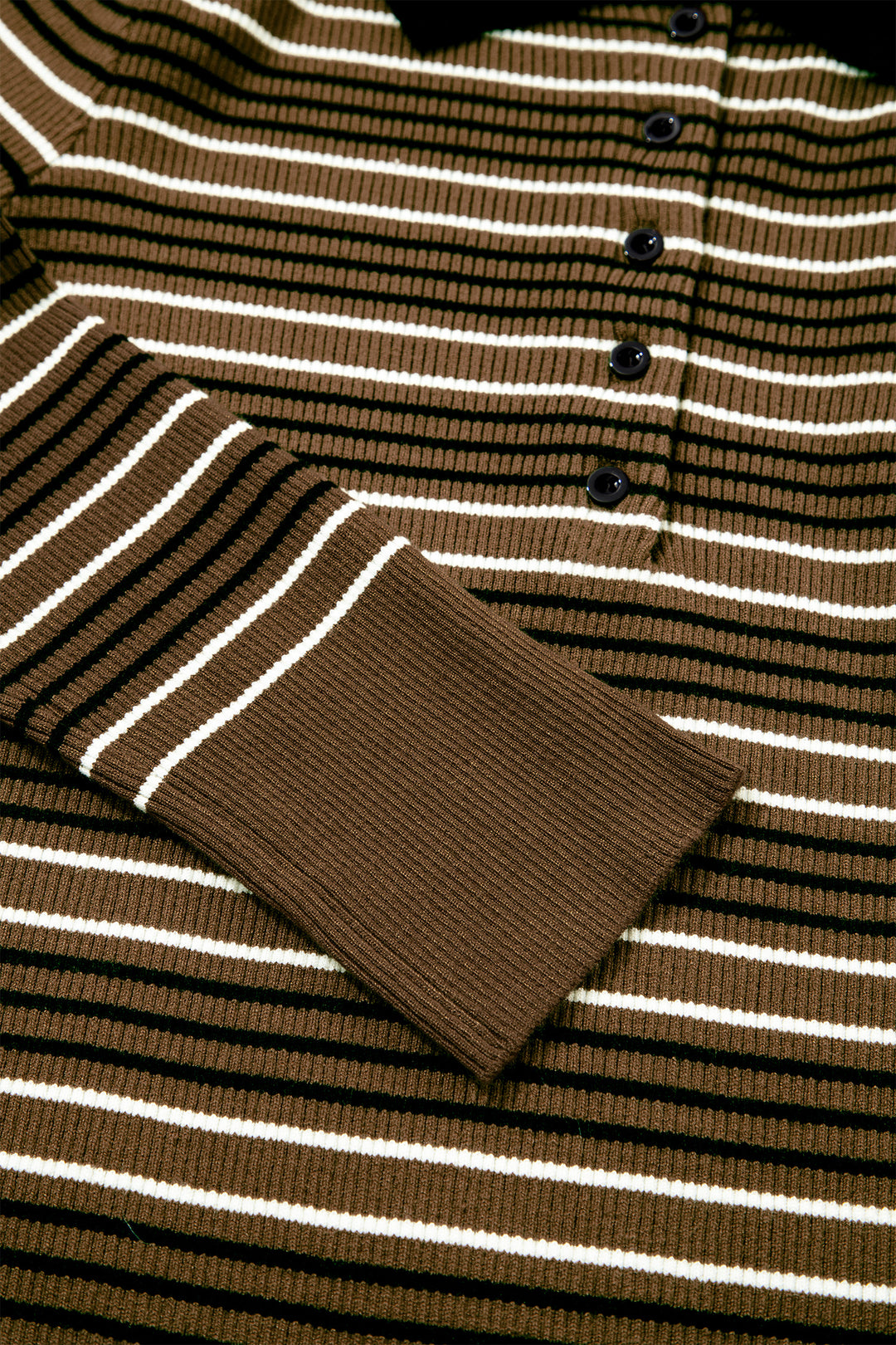 Green Stripe Striped Ribbed Knit Button Collar Sweater