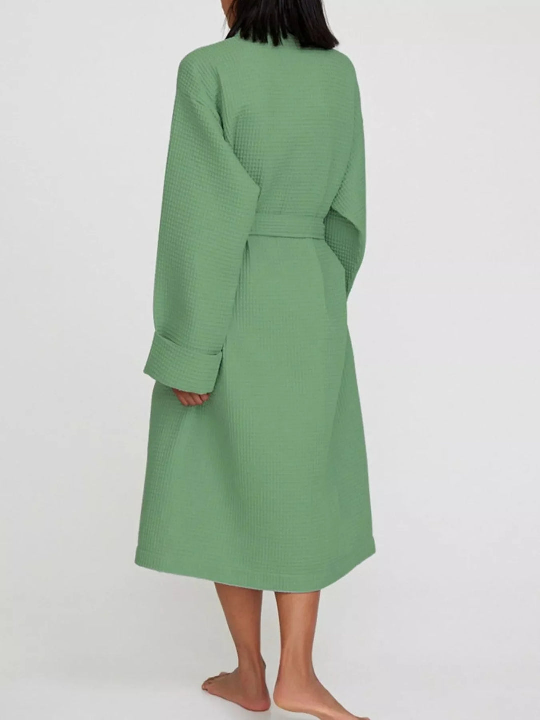 Waffle Knit Tie Waist Lounge Nightgown