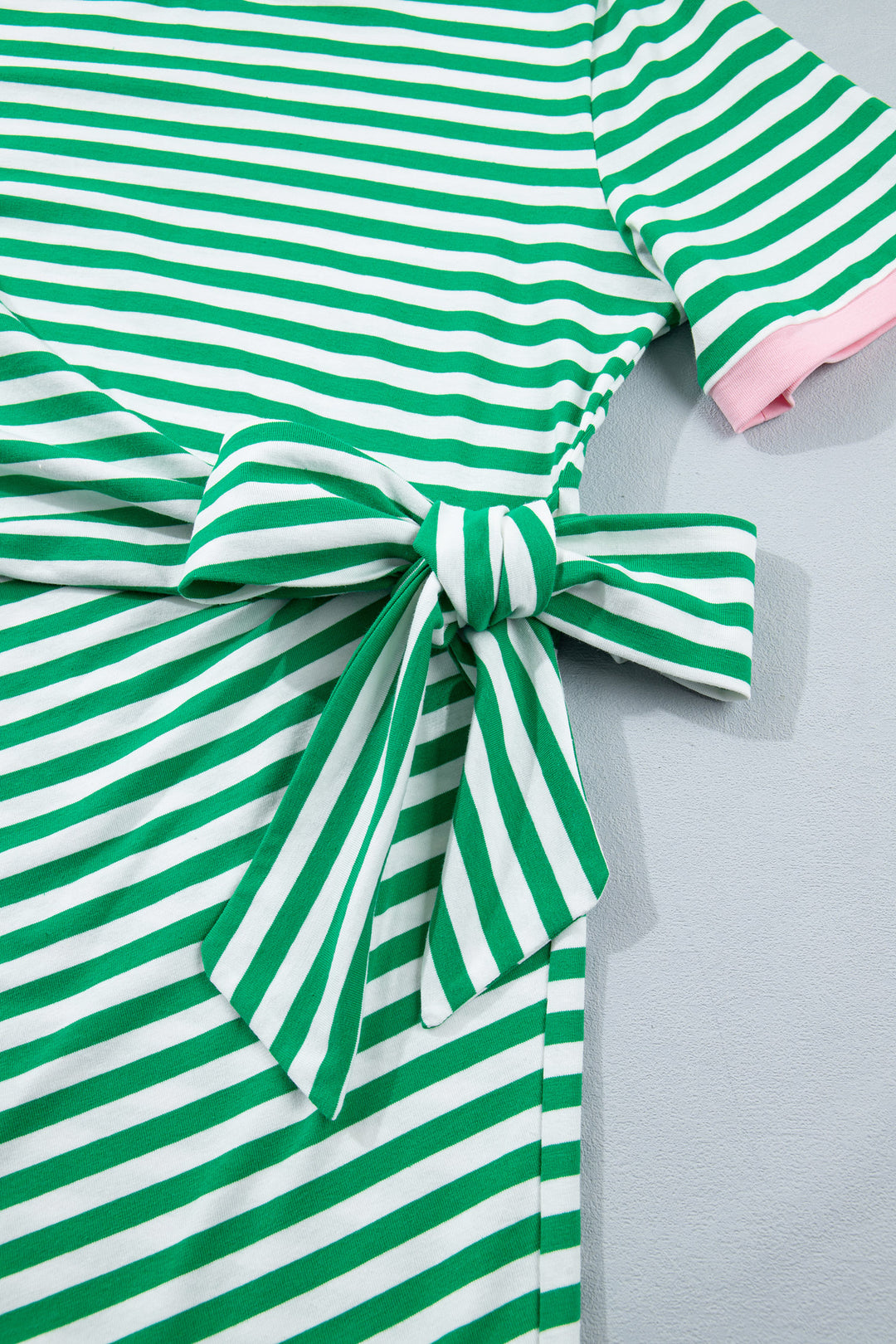 Sky Blue Stripe Nautical Tie Contrast Trim Round Neck T Shirt Mini Dress