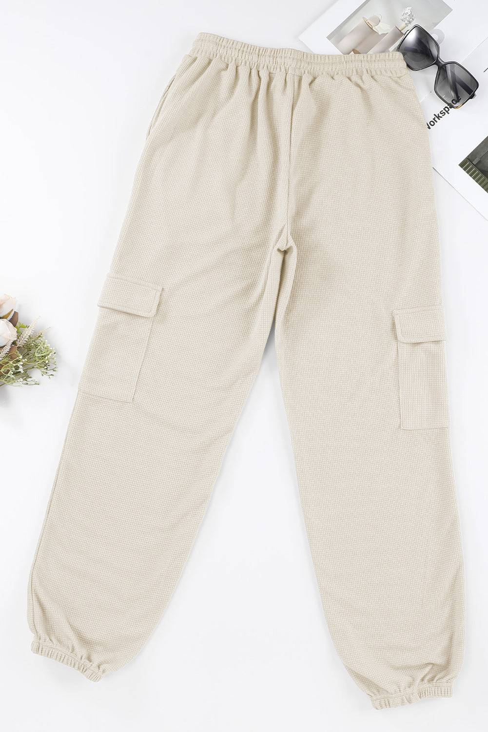 Apricot Waffle Texture Cargo Pocket Jogger Pants