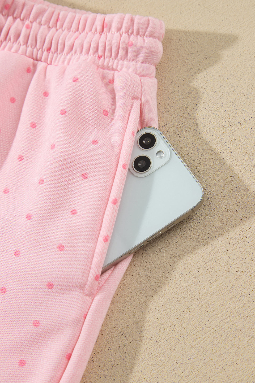 Pink Polka Dot Printed Oversized Hoodie Casual Shorts 2pcs Set