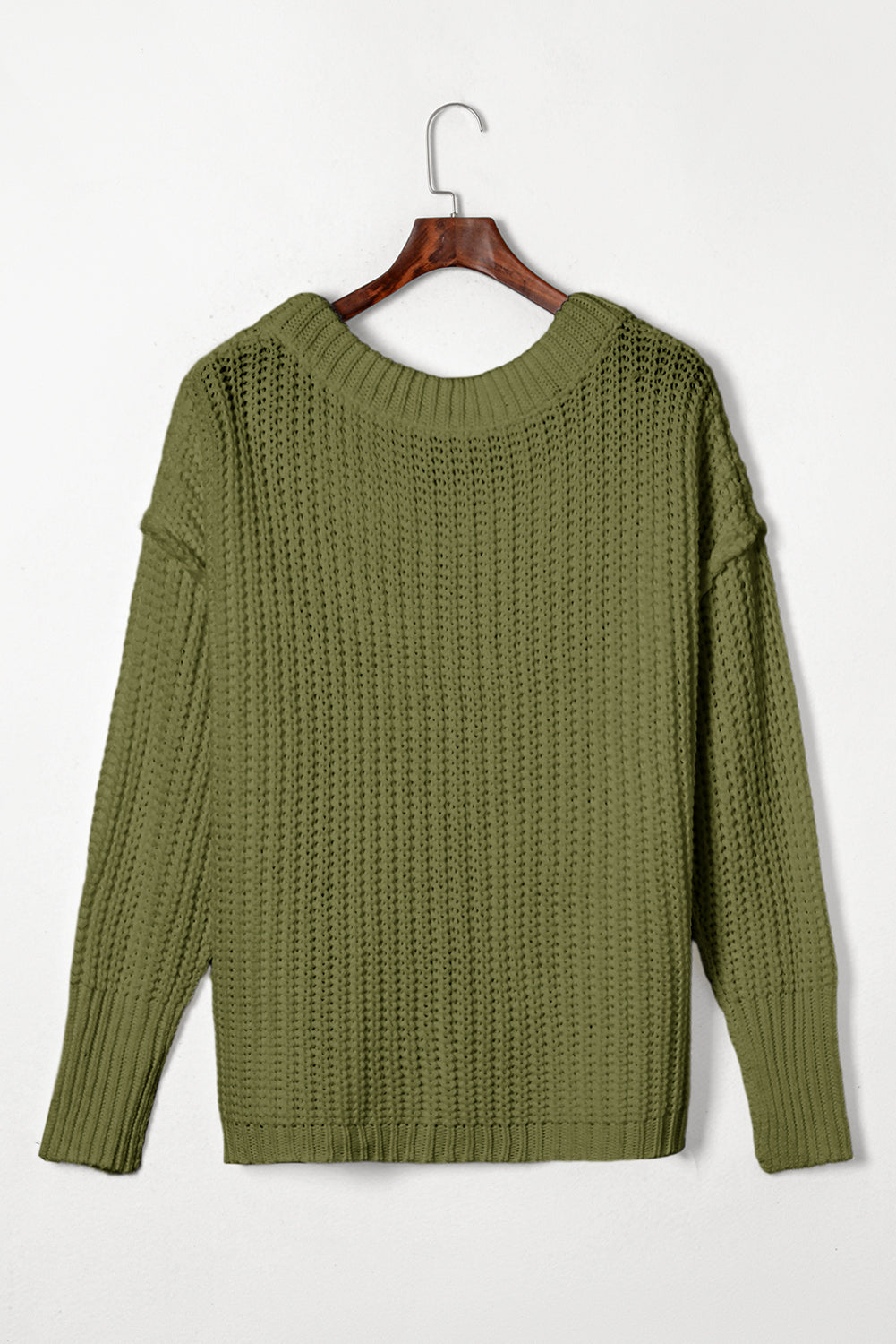 Jungle Green Ribbed Knit Round Neck Slouchy Chunky Sweater