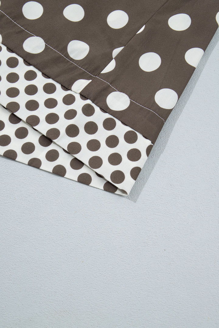 Brown Polka Dot Contrast Detail Zip-Up Long Sleeve Shacket