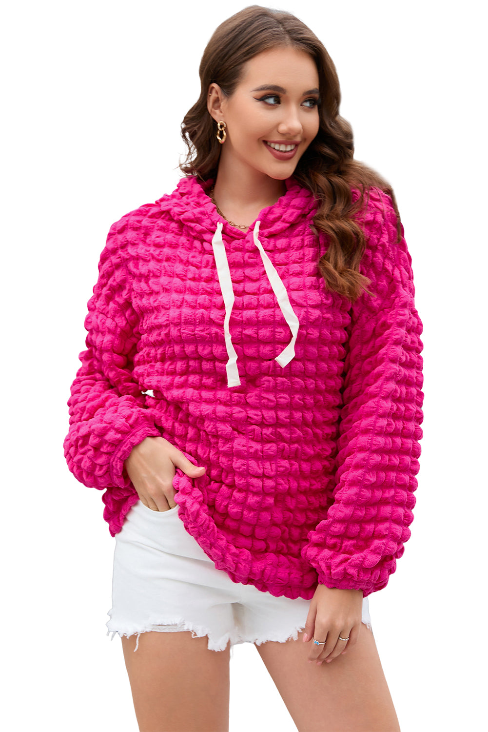 Rose Bubble Textured Waffle Hoodie