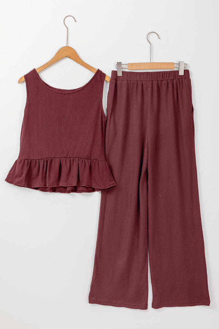Teresa Ribbed Ruffle Tank Top and Pants Set