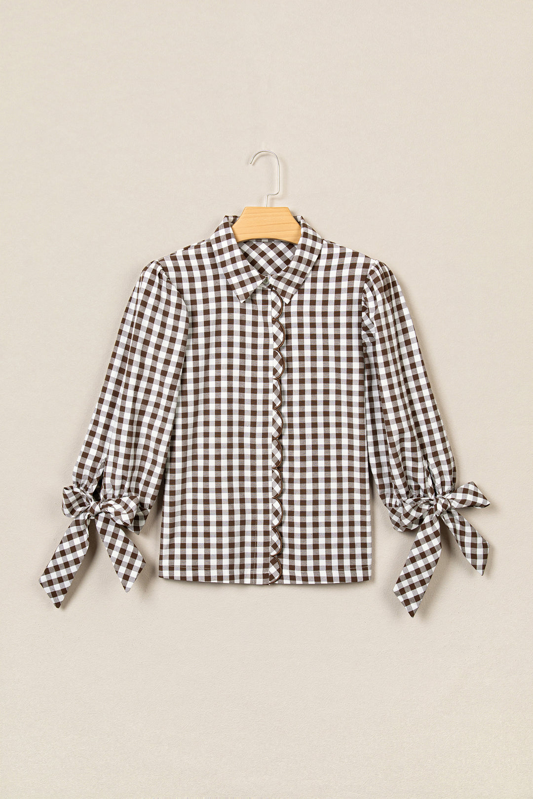 Brown Plaid Knot Half Sleeve Button Down Shirt