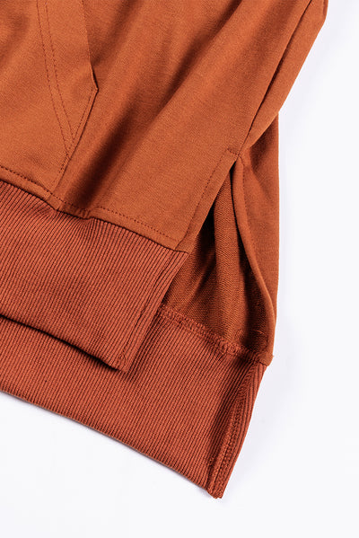 Chestnut V Neck Kangaroo Pocket Oversized Hoodie