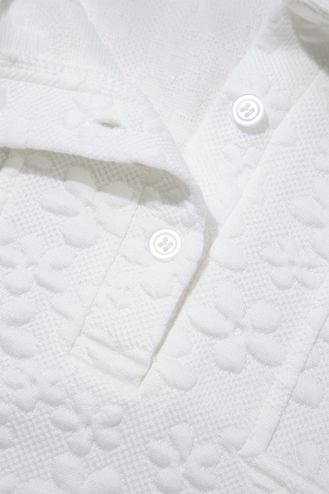 White Solid Color Textured Relaxed Button Collar Pullover Sweatshirt
