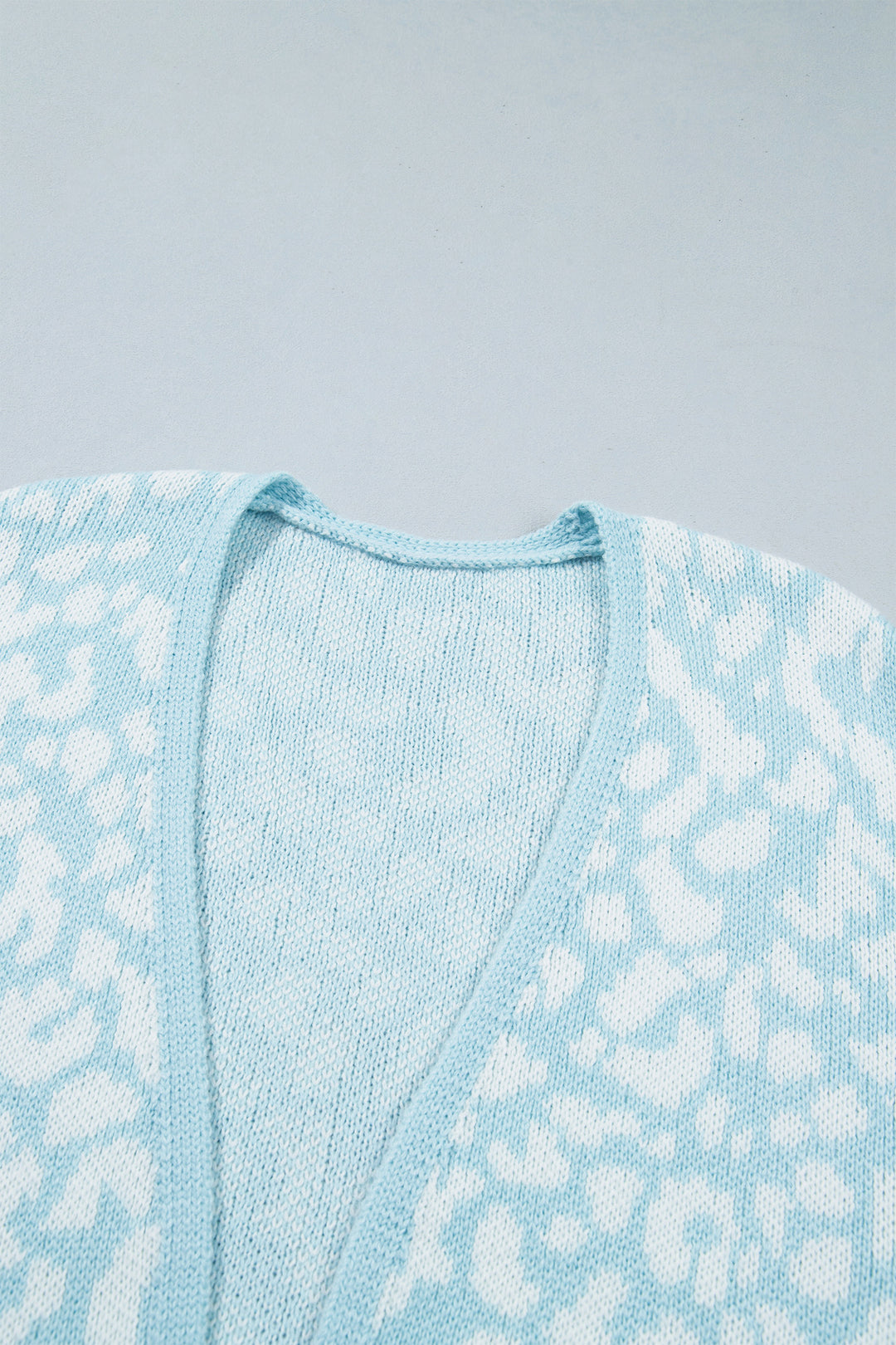Light Blue Leopard Print V Neck Long Sleeve Loose Fit Knit Cardigan