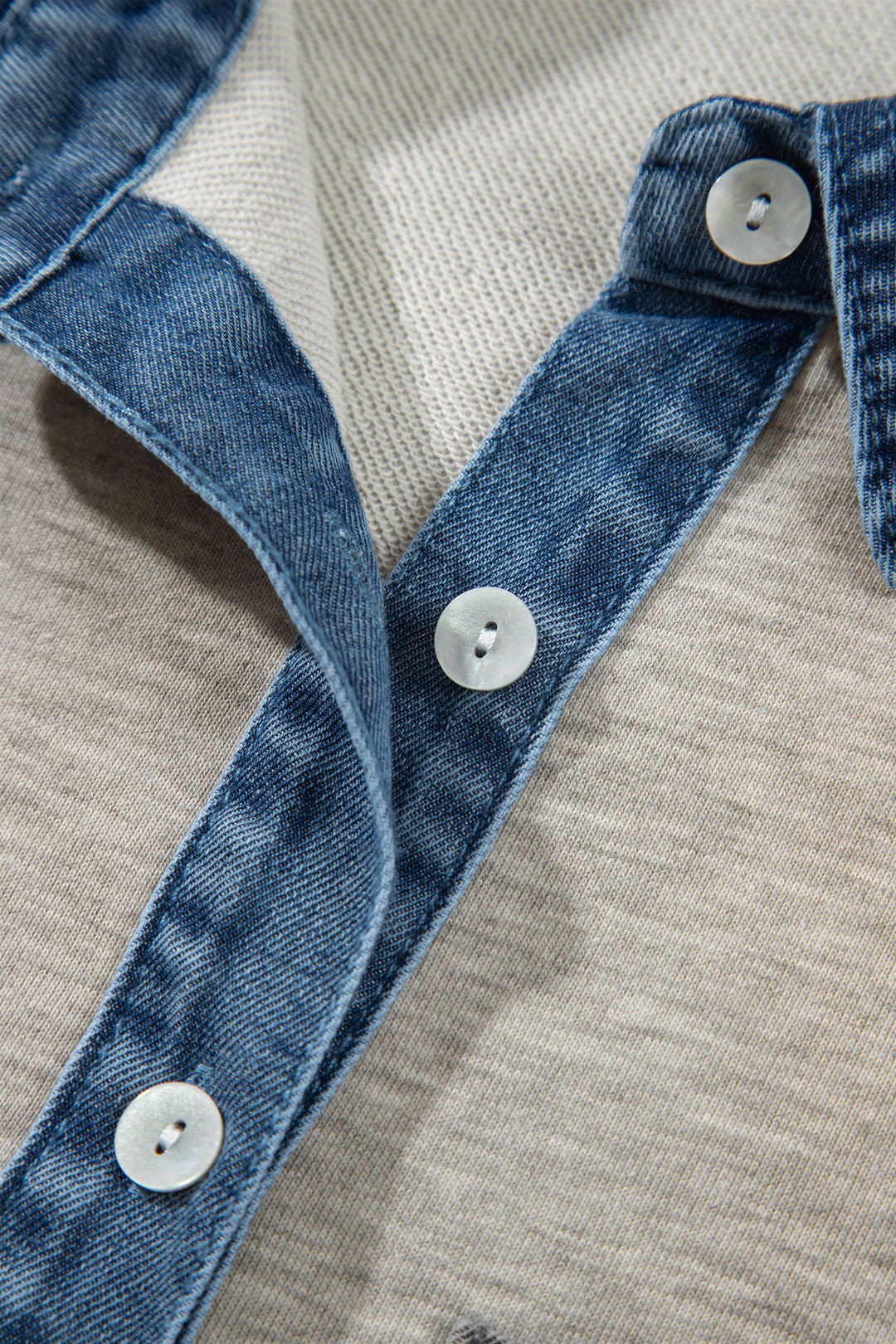 Gray Denim Collar Patchwork Long Sleeve Pullover Top