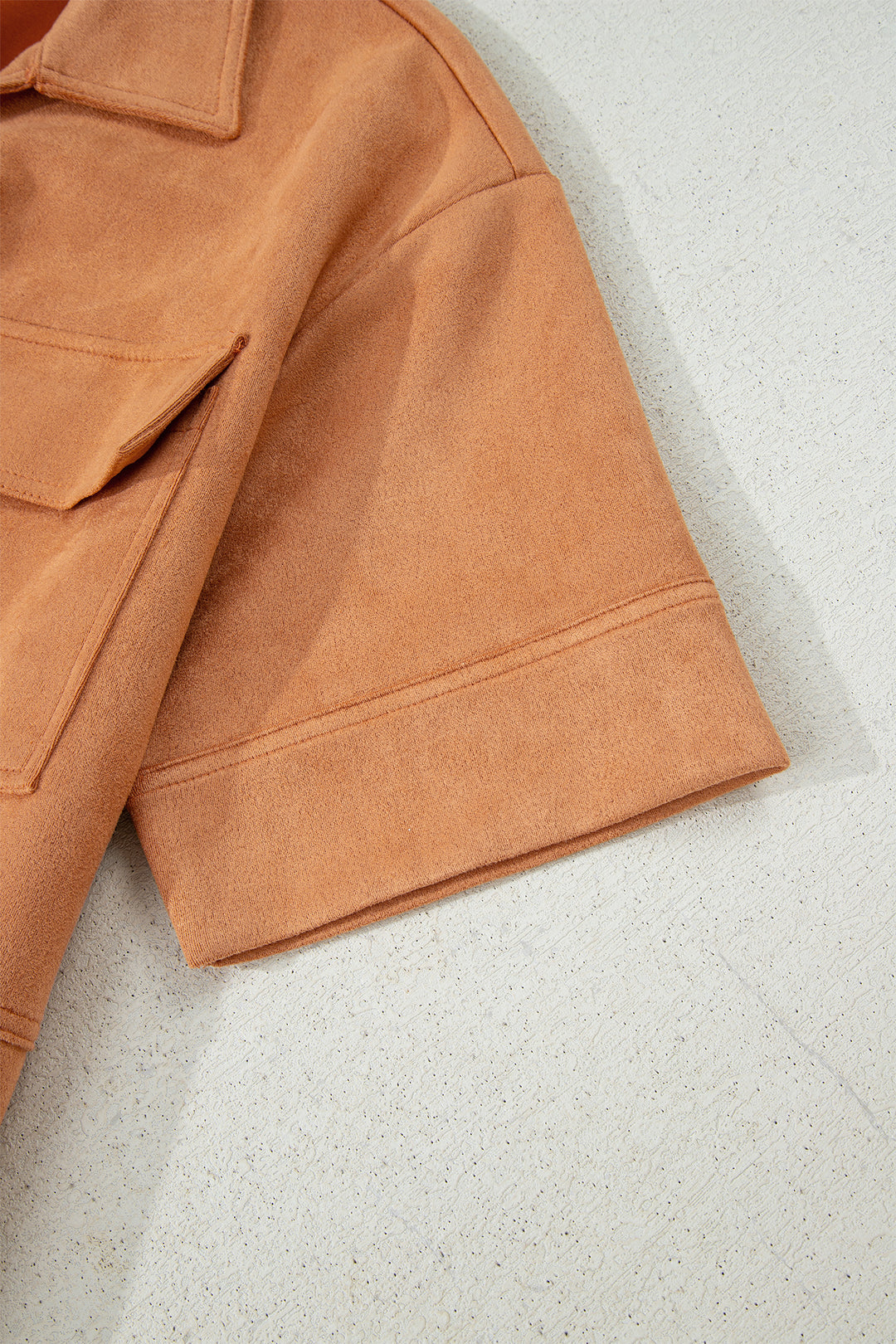 Thai Curry Collared V Neck Faux Suede Short Sleeve Shift Mini Dress