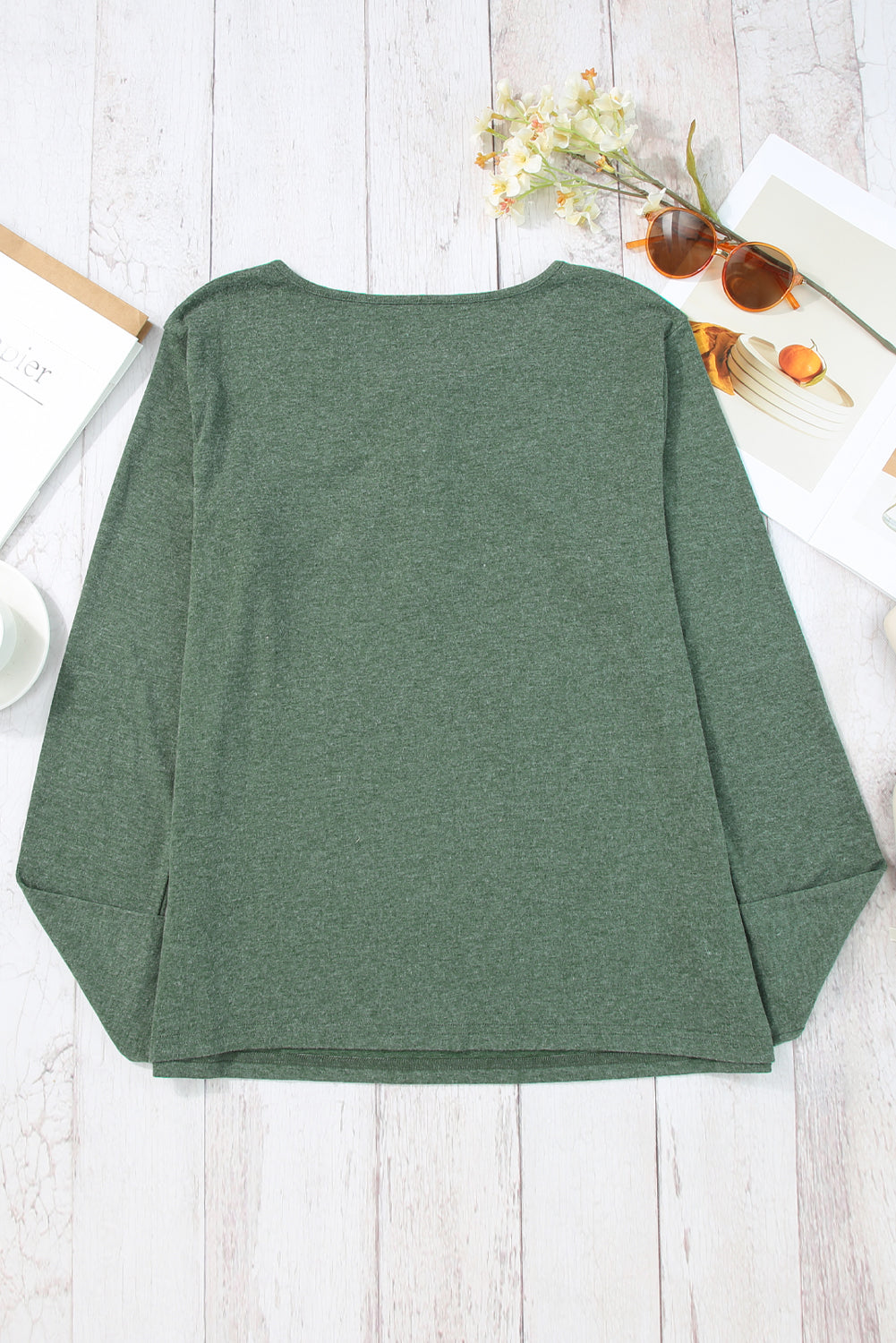 Mist Green Long Sleeve Snap Button Henley Top