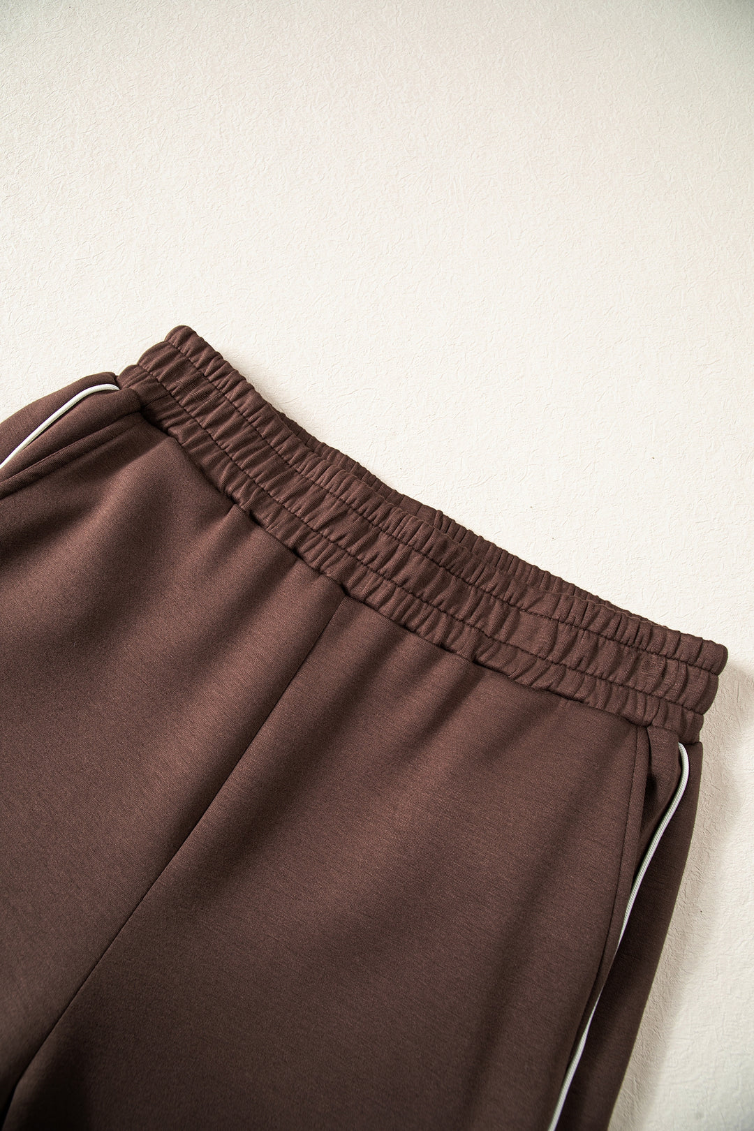 Coffee Sporty Piping Trim Mock Neck Pullover Relaxed 2pcs Pant Set