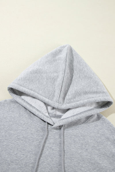 Light Grey Fleece Lined Kangaroo Pocket Drawstring Chunky Hoodie