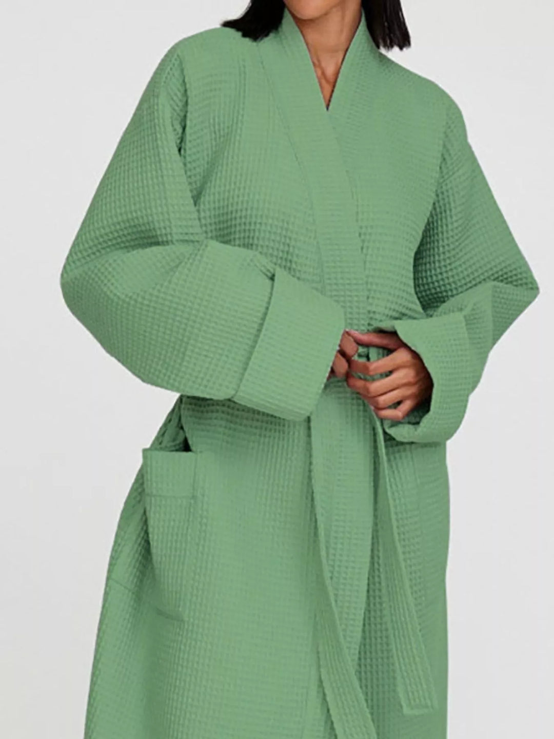 Waffle Knit Tie Waist Lounge Nightgown