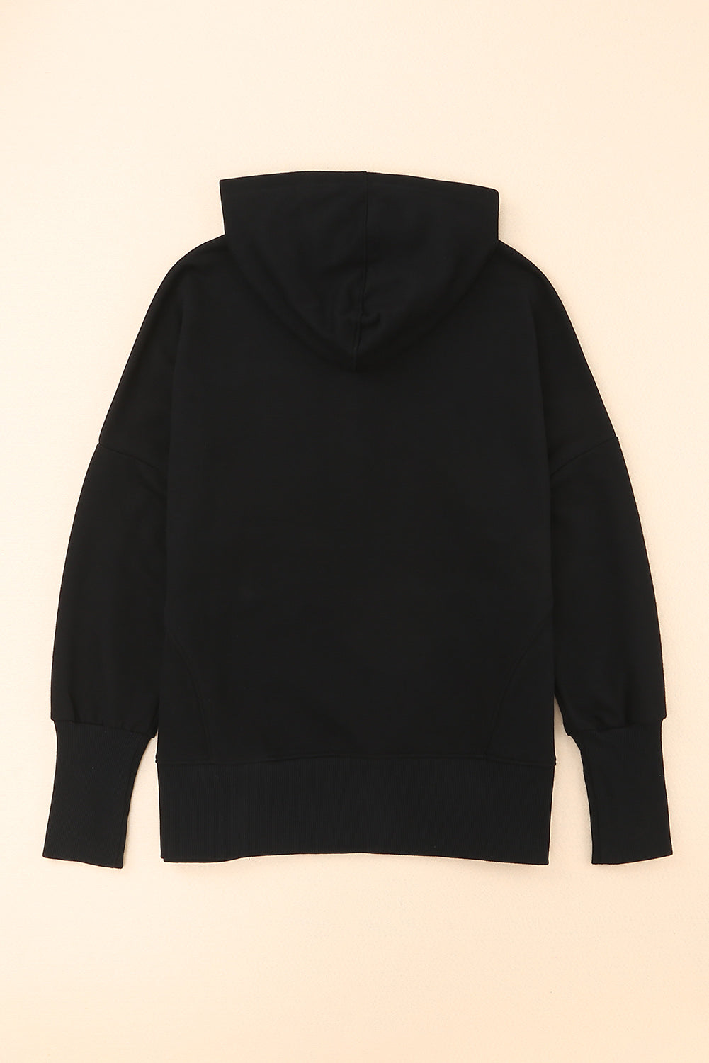 Black Batwing Sleeve Pocketed Henley Hoodie