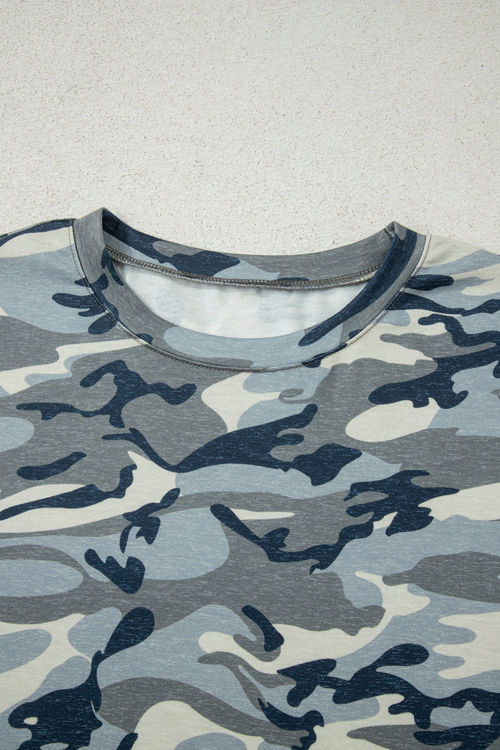 Green Camouflage Print Crew Neck T Shirt