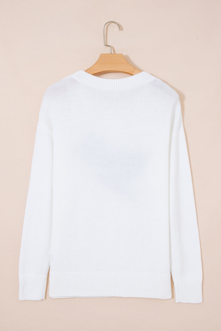 White Retro Flying Mallard Pattern Drop Shoulder Pullover Sweater