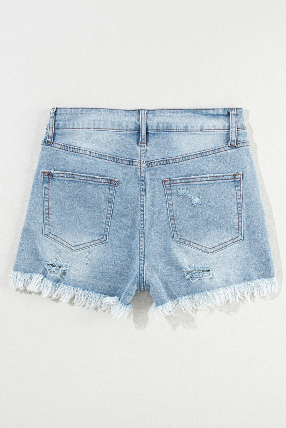 Light Blue Distressed Ripped Raw Hem High Waist Denim Shorts