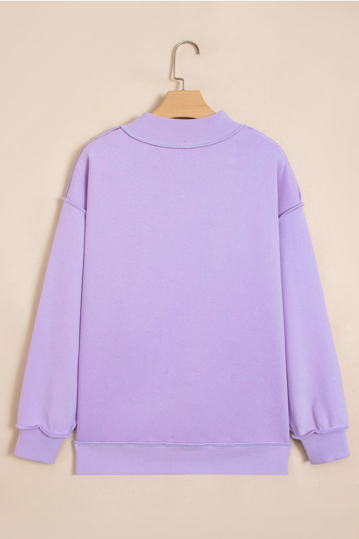 Meadow Mist Green JESUS Letter Patch Graphic Exposed Seam Mock Neck Baggy Sweatshirt
