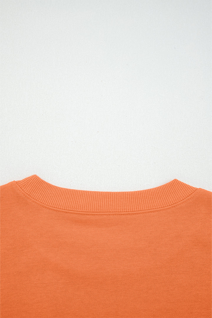 Flamingo Drop Shoulder Puff Sleeve Crop Pullover Drawstring Wide Leg Pants Set