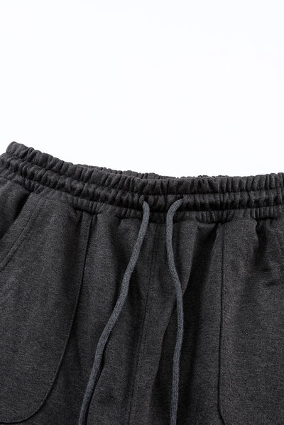 Gray Mineral Washed  Drawstring Retro Wide Leg Pants