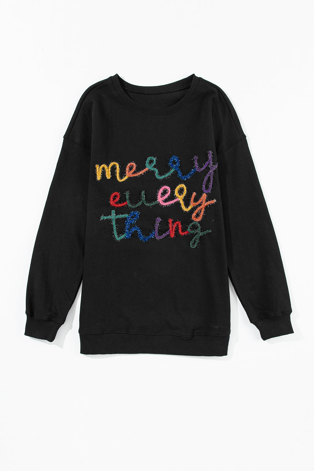 Black Merry Every Thing Tinsel Slogan Sweatshirt