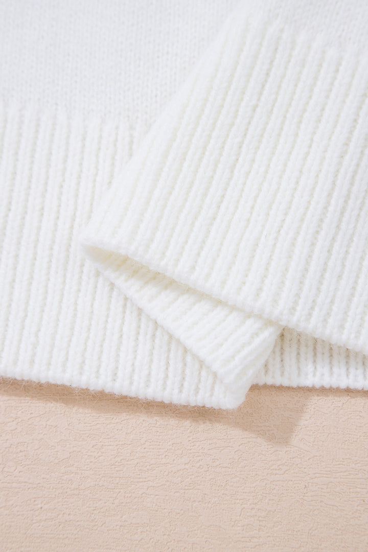 White Retro Flying Mallard Pattern Drop Shoulder Pullover Sweater