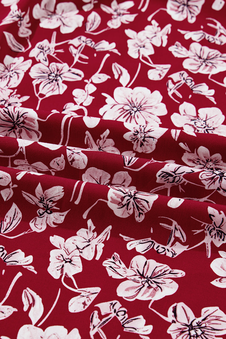 Purple Plus Floral Balloon Sleeve V Neck Relaxed Dress