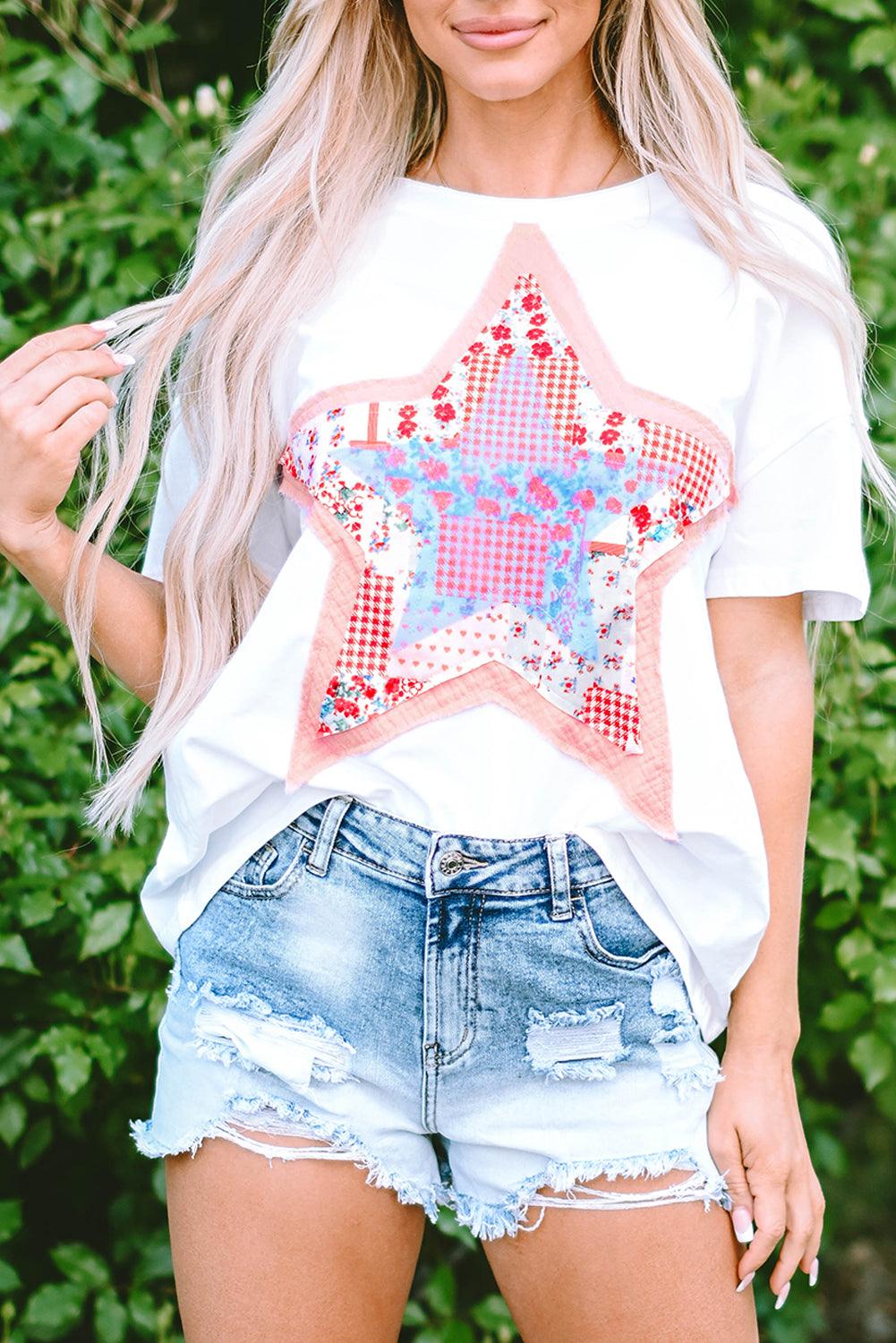 White Star Patchwork Loose T-shirt