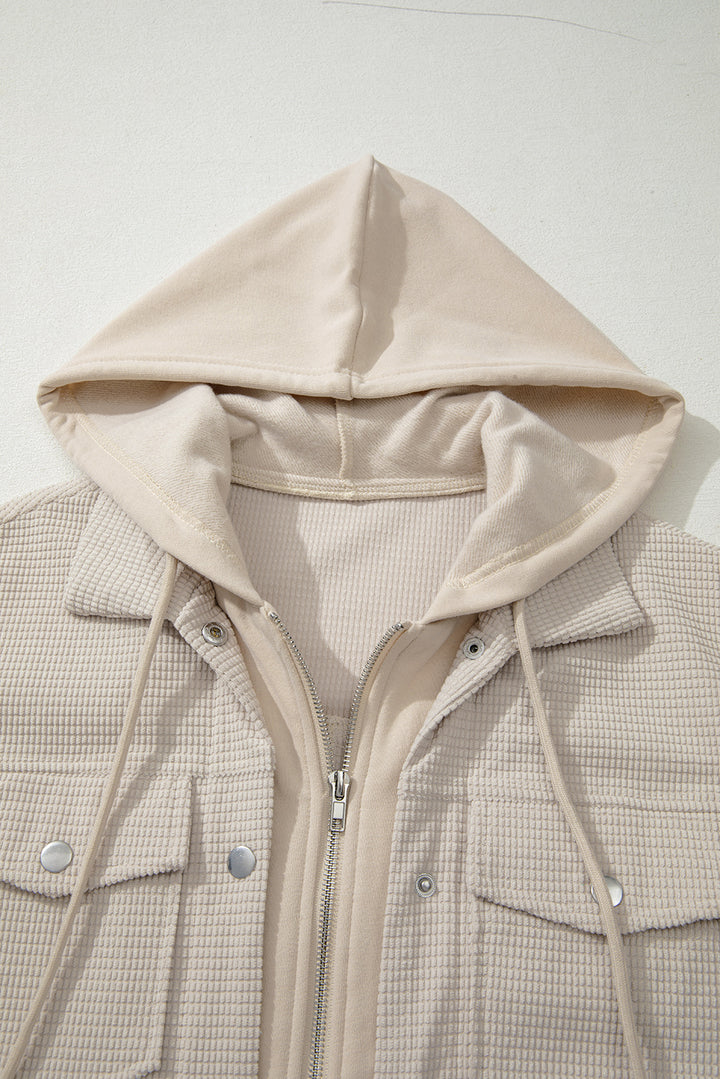 Beige 2 in 1 Thermal Knit Textured Hooded Jacket