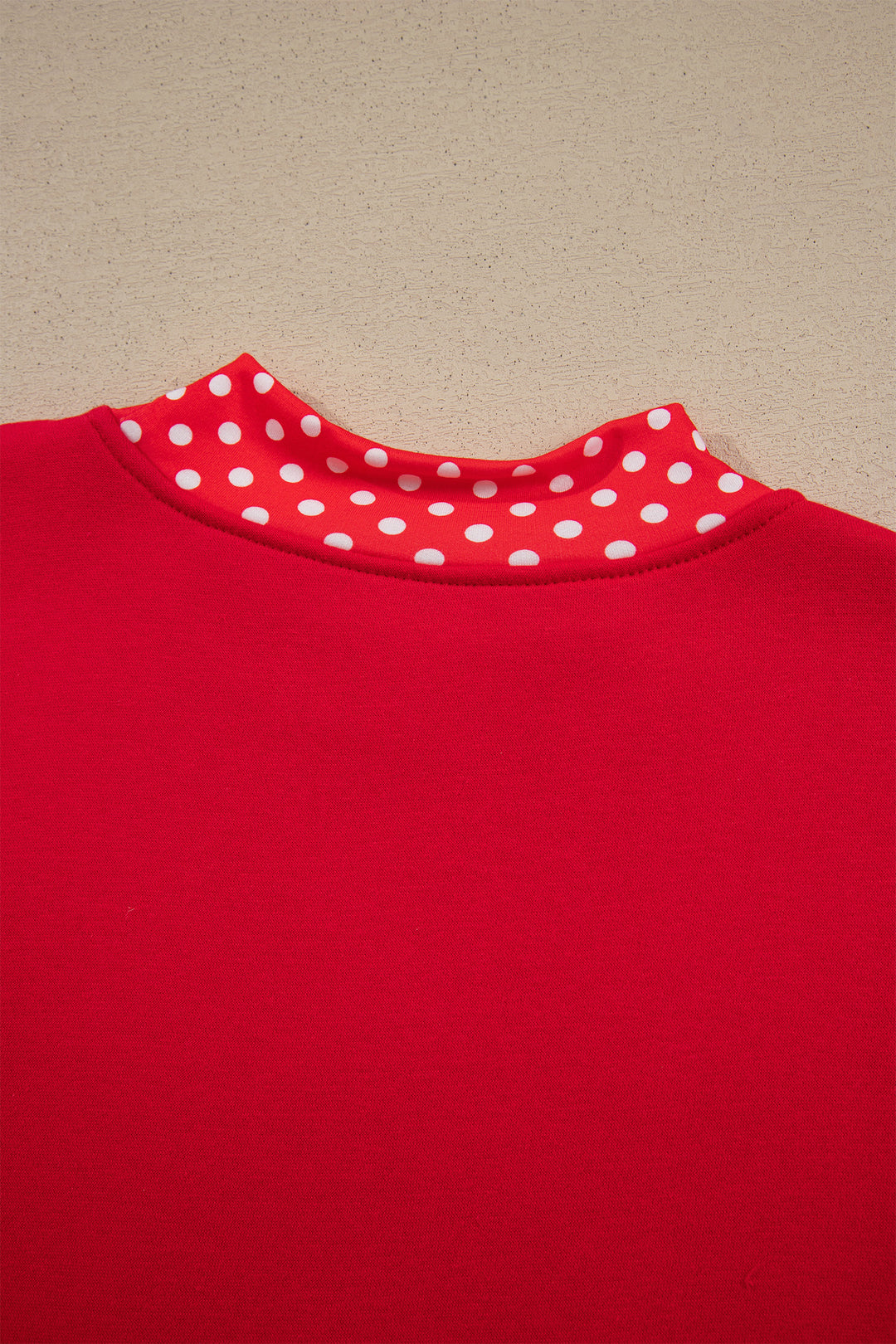 Fiery Red Polka Dot Letter Print Contrast Trim Mock Neck Sweatshirt