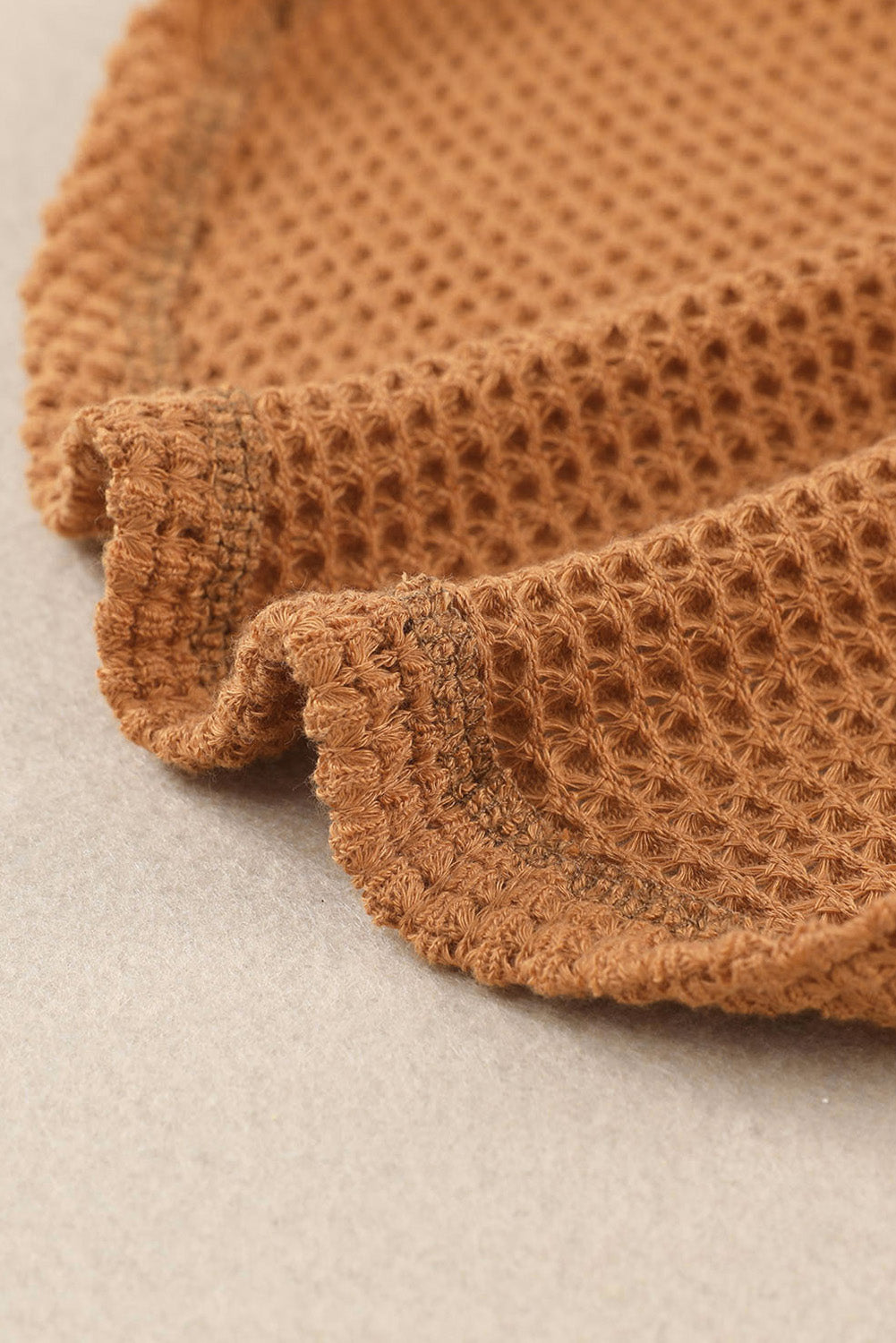 Brown Waffle Knit Button Up Casual Shirt