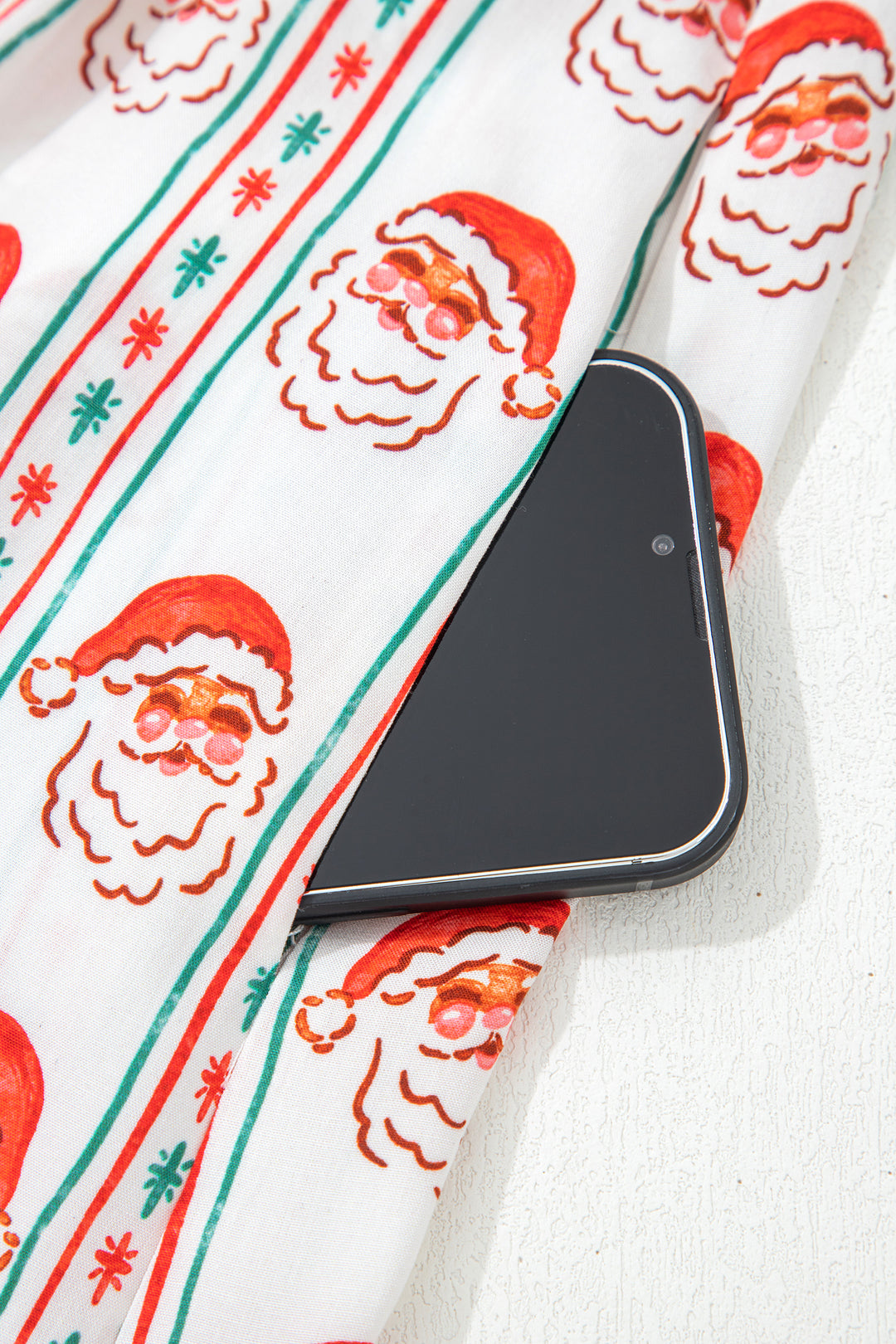 White Father Christmas Contrast Collar Button Front Long Sleeve A-line Mini Dress